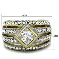 Jewellery Kingdom Dome Princess Bezel 18KT Steel No Tarnish Sparkling Ladies Gold Ring - Jewelry Rings - British D'sire