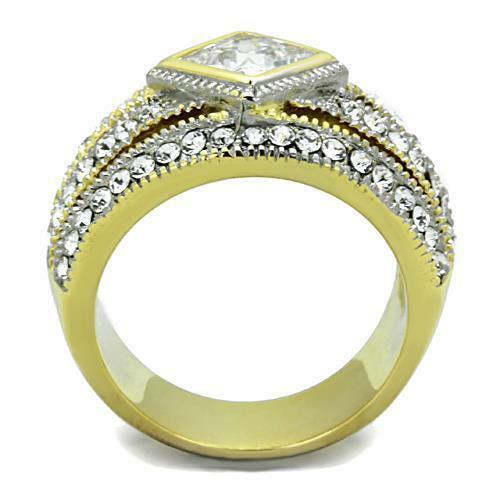 Jewellery Kingdom Dome Princess Bezel 18KT Steel No Tarnish Sparkling Ladies Gold Ring - Jewelry Rings - British D'sire