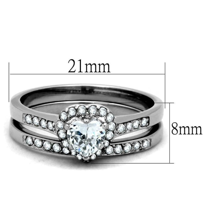 Jewellery Kingdom Elegant CZ Stainless Steel Heart Silver Engagement Wedding Band Ring Set - Jewelry Rings - British D'sire