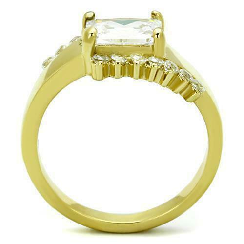 Jewellery Kingdom Emerald Cut 2 CT Steel Cubic Zirconia Clear Ladies Gold Ring - Jewelry Rings - British D'sire