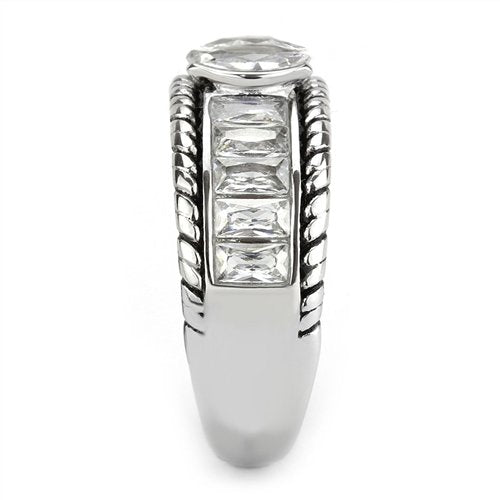 Jewellery Kingdom Emerald Cut Band Marquise Eternity Stainless Steel 9mm Cz Ladies Ring (Silver) - Jewelry Rings - British D'sire