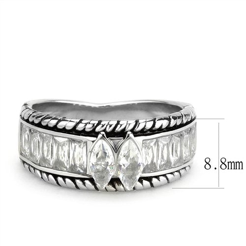 Jewellery Kingdom Emerald Cut Band Marquise Eternity Stainless Steel 9mm Cz Ladies Ring (Silver) - Jewelry Rings - British D'sire