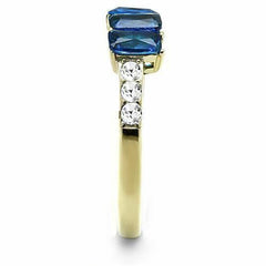 Jewellery Kingdom Emerald Cut CZ Dress Ladies Gold Sapphire Ring - Jewelry Rings - British D'sire