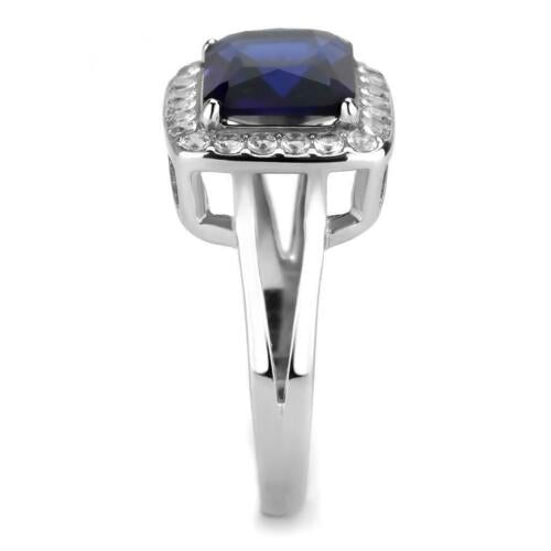 Jewellery Kingdom Emerald Cut Dress Cubic Zirconia Sparkling Stainless Steel Sapphire Ring (Silver & Blue) - Rings - British D'sire