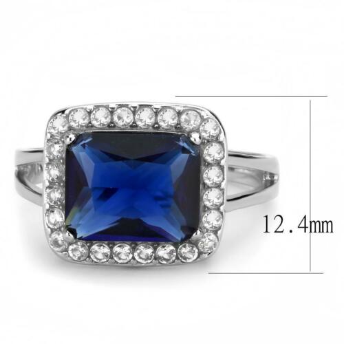 Jewellery Kingdom Emerald Cut Dress Cubic Zirconia Sparkling Stainless Steel Sapphire Ring (Silver & Blue) - Rings - British D'sire