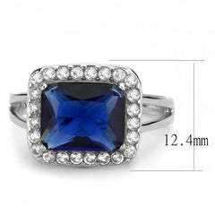 Jewellery Kingdom Emerald Cut Dress Cubic Zirconia Sparkling Stainless Steel Sapphire Ring (Silver & Blue) - Rings - British D'sire