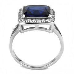 Jewellery Kingdom Emerald Cut Dress Cubic Zirconia Sparkling Stainless Steel Sapphire Ring (Silver & Blue) - Rings - British D'sire