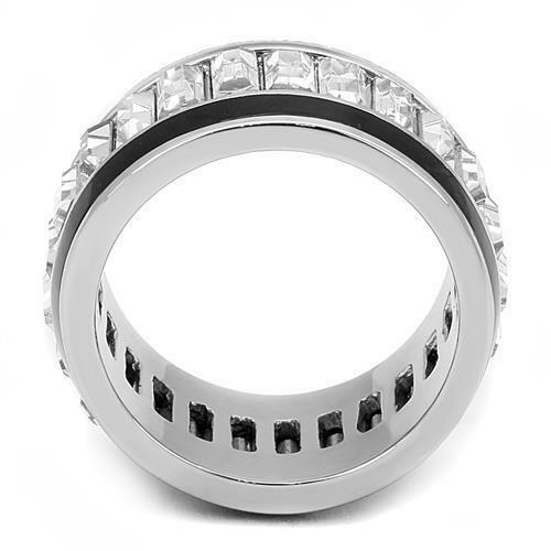 Jewellery Kingdom Emerald Cut Enamel Stainless Steel Ladies cz Band Ring (Black & Silver) - Rings - British D'sire