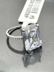 Jewellery Kingdom Emerald Cut Simulated Diamonds Stainless Steel 8 Carat Ring (Silver) - Jewelry Rings - British D'sire