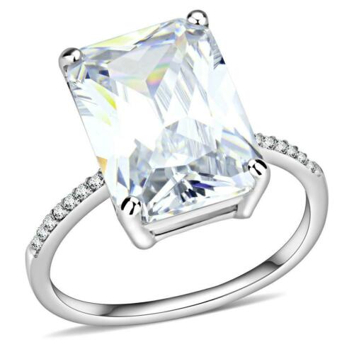 Jewellery Kingdom Emerald Cut Simulated Diamonds Stainless Steel 8 Carat Ring (Silver) - Jewelry Rings - British D'sire