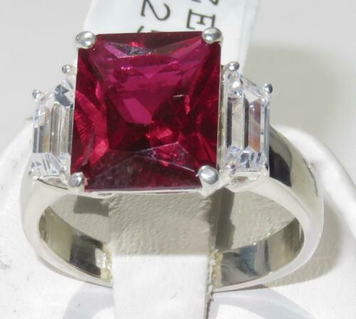 Jewellery Kingdom Emerald Cut Sterling Silver 8CT Three Stone Ladies Ruby Ring (Red) - Jewelry Rings - British D'sire