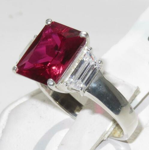 Jewellery Kingdom Emerald Cut Sterling Silver 8CT Three Stone Ladies Ruby Ring (Red) - Jewelry Rings - British D'sire