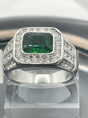 Jewellery Kingdom Emerald Green Pinky Stainless Steel Cubic Zirconia Classy Mens Signet Ring - Jewelry Rings - British D'sire