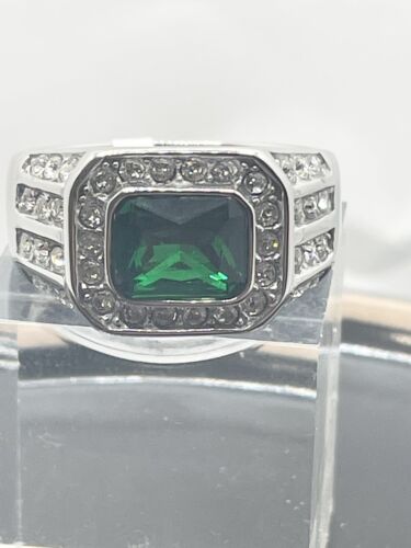 Jewellery Kingdom Emerald Green Pinky Stainless Steel Cubic Zirconia Classy Mens Signet Ring - Jewelry Rings - British D'sire