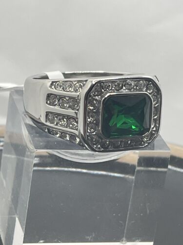 Jewellery Kingdom Emerald Green Pinky Stainless Steel Cubic Zirconia Classy Mens Signet Ring - Jewelry Rings - British D'sire