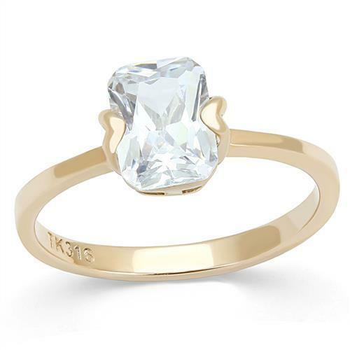 Jewellery Kingdom Emerald Solitaire 2ct Ladies Cubic Zirconia Rose Gold Engagement Ring - Engagement Rings - British D'sire