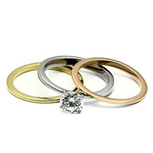 Jewellery Kingdom Engagement 1 Carat Stainless Steel Bands 2 Pieces Ring Set (Rose Gold) - Jewelry Rings - British D'sire