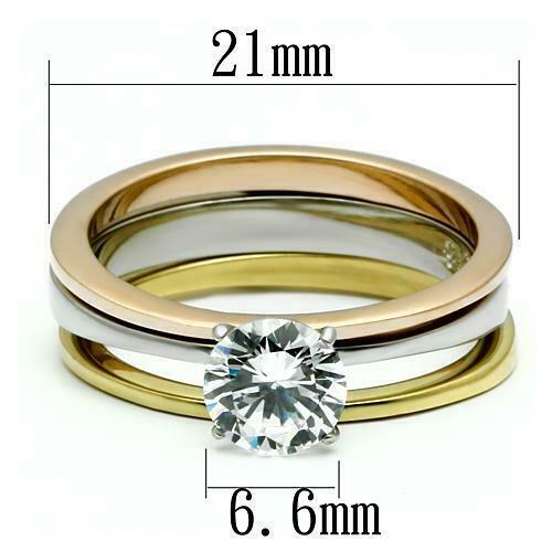 Jewellery Kingdom Engagement 1 Carat Stainless Steel Bands 2 Pieces Ring Set (Rose Gold) - Jewelry Rings - British D'sire