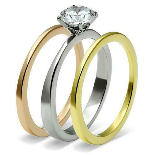 Jewellery Kingdom Engagement 1 Carat Stainless Steel Bands 2 Pieces Ring Set (Rose Gold) - Jewelry Rings - British D'sire