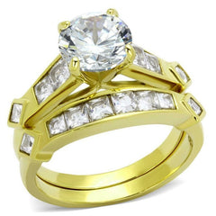 Jewellery Kingdom Engagement & Band Cubic Zirconia Wedding 18kt Steel Ring Set (Gold) - Rings - British D'sire