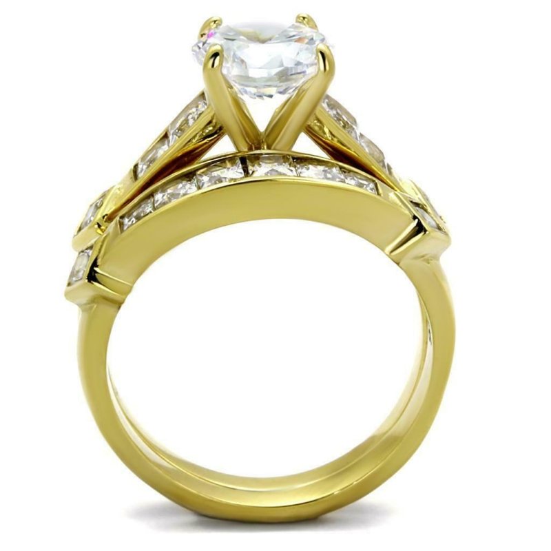 Jewellery Kingdom Engagement & Band Cubic Zirconia Wedding 18kt Steel Ring Set (Gold) - Rings - British D'sire