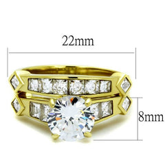 Jewellery Kingdom Engagement & Band Cubic Zirconia Wedding 18kt Steel Ring Set (Gold) - Rings - British D'sire