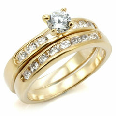 Jewellery Kingdom Engagement Band Sterling Silver 18kt Simulated Diamonds Ring Set (Gold) - Jewelry Rings - British D'sire