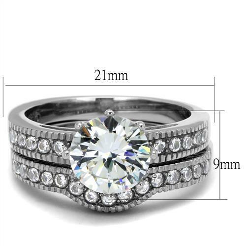 Jewellery Kingdom Engagement Cz 3 Carat Wedding Band Stainless Steel Silver 2pcs Ring Set - Jewelry Rings - British D'sire