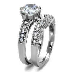 Jewellery Kingdom Engagement Cz 3 Carat Wedding Band Stainless Steel Silver 2pcs Ring Set - Jewelry Rings - British D'sire