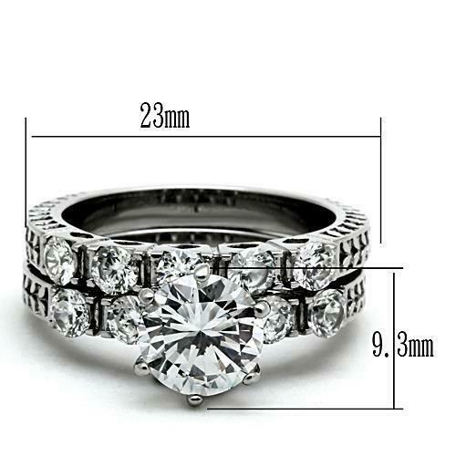 Jewellery Kingdom Engagement Set Cz Wedding Band Silver Stainless Steel Solitaire 3 Carat Silver Ring - Jewelry Rings - British D'sire