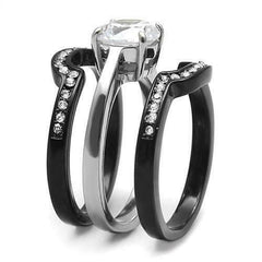 Jewellery Kingdom Engagement Set Solitaire Cz Silver Black Wedding Bands Stainless Steel Ring - Jewelry Rings - British D'sire