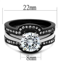 Jewellery Kingdom Engagement Set Solitaire Cz Silver Black Wedding Bands Stainless Steel Ring - Jewelry Rings - British D'sire