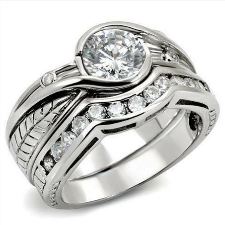 Jewellery Kingdom Engagement Silver Sterling 925 CZ Wedding Band Bridal Bezel Ring Set - Jewelry Rings - British D'sire