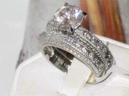 Jewellery Kingdom Engagement Wedding Band Simulated Diamonds Stainless Steel Silver Ring Set - Engagement Rings - British D'sire