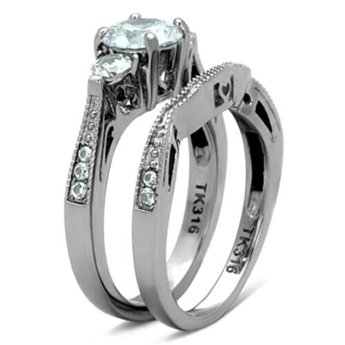 Jewellery Kingdom Engagement Wedding Band Simulated Diamonds Three Stone Ring Set (Silver) - Jewelry Rings - British D'sire