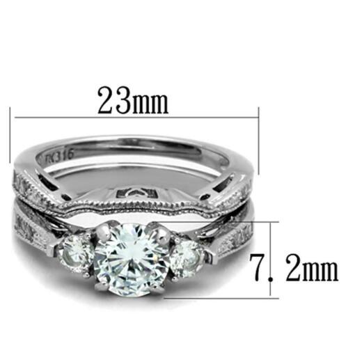 Jewellery Kingdom Engagement Wedding Band Simulated Diamonds Three Stone Ring Set (Silver) - Jewelry Rings - British D'sire