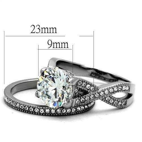 Jewellery Kingdom Engagement Wedding Band Stainless Steel Cubic Zirconia Ring Set (Silver) - Jewelry Rings - British D'sire