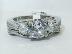 Jewellery Kingdom Engagement Wedding Band Three Stone Cubic Zirconia Ladies Ring Set - Engagement Rings - British D'sire