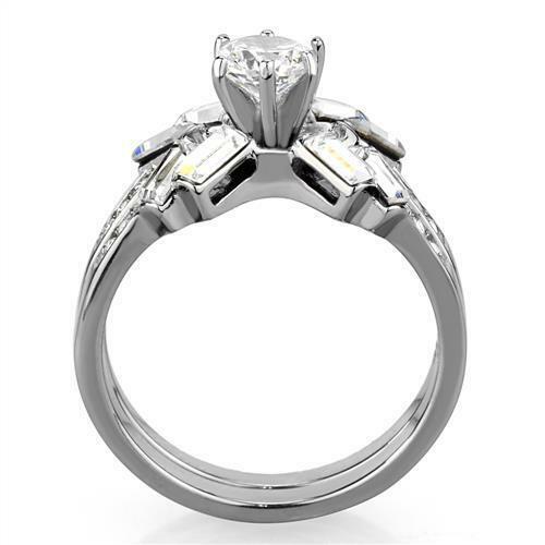 Jewellery Kingdom Engagement Wedding Cz 3ct Emerald Cut Stainless Steel Ring Set (Silver) - Jewelry Rings - British D'sire