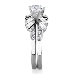 Jewellery Kingdom Engagement Wedding Cz 3ct Emerald Cut Stainless Steel Ring Set (Silver) - Jewelry Rings - British D'sire