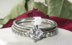 Jewellery Kingdom Engagement Wedding Set Ladies 2pcs Stainless Steel Cz Silver Ring Band - Jewelry Rings - British D'sire