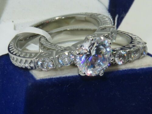 Jewellery Kingdom Engagement Wedding Set Silver Band Cubic Zirconia Stainless Steel Ring - Jewelry Rings - British D'sire