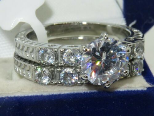 Jewellery Kingdom Engagement Wedding Set Silver Band Cubic Zirconia Stainless Steel Ring - Jewelry Rings - British D'sire