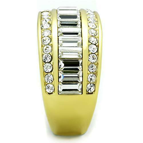 Jewellery Kingdom Eternity Cubic Zirconia Baguettes 18KT Steel Ladies Band Ring (Gold) - Jewelry Rings - British D'sire