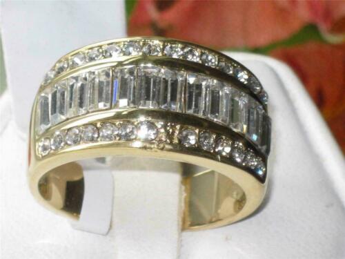 Jewellery Kingdom Eternity Cubic Zirconia Baguettes 18KT Steel Ladies Band Ring (Gold) - Jewelry Rings - British D'sire