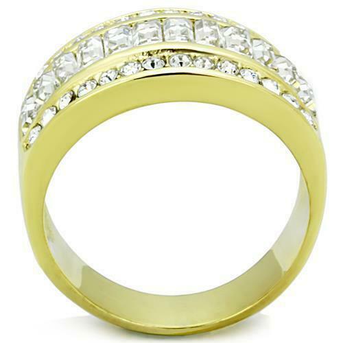 Jewellery Kingdom Eternity Cubic Zirconia Baguettes 18KT Steel Ladies Band Ring (Gold) - Jewelry Rings - British D'sire