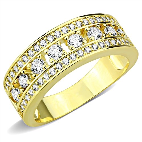 Jewellery Kingdom Eternity Cubic Zirconia Steel Wedding Ladies Gold Ring Band - Jewelry Rings - British D'sire