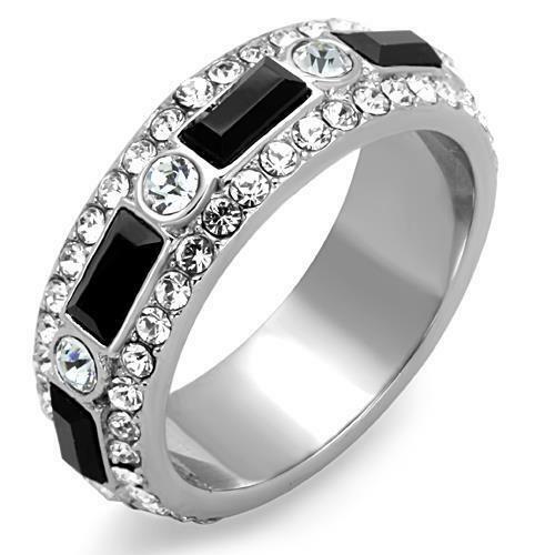 Jewellery Kingdom Full Eternity Band Black Emerald Cut Cz Stainless Steel Silver Pave Ring - Jewelry Rings - British D'sire