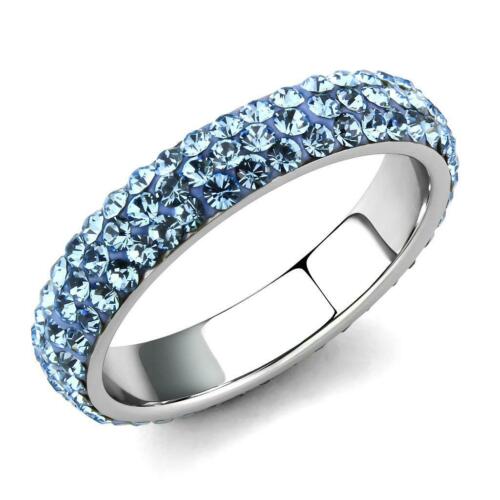 Jewellery Kingdom Full Eternity Cubic Zirconia Stainless Steel Stacking Topaz Band Ring (Blue) - Rings - British D'sire