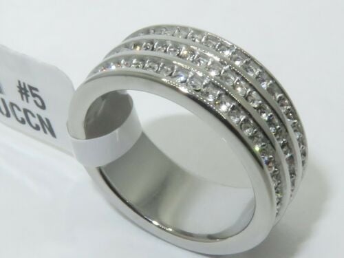 Jewellery Kingdom Full Eternity Ring Triple Row Stainless Steel Ladies Band Ring (Silver) - Rings - British D'sire